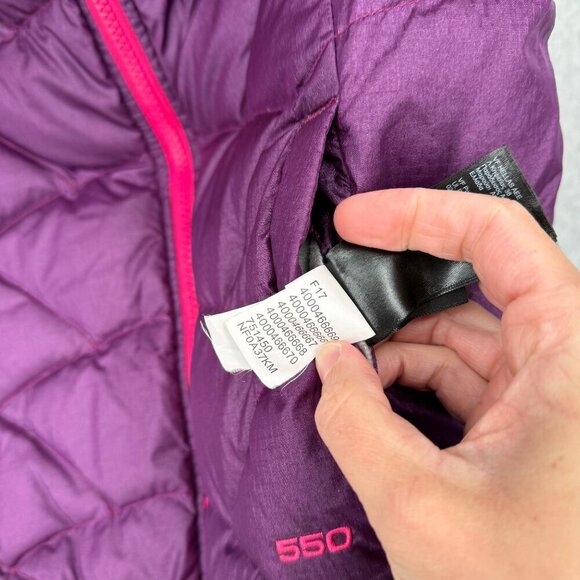 The North Face Girls 550 Fill Vest Size L Pink Purple Reversible Down Puffer - Picture 10 of 14